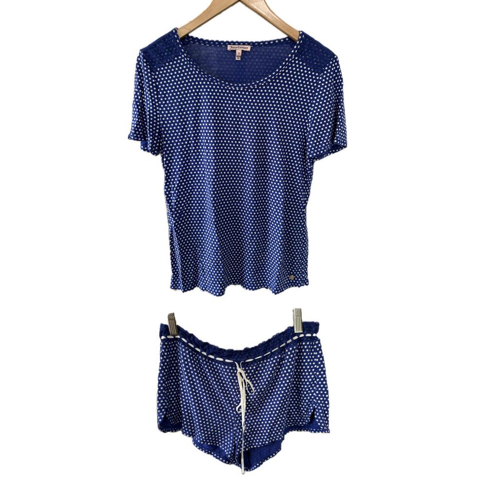 Vintage Y2K Juicy Couture Polka Dot Sleep T-Shirt Bootie Shorts Pajamas PJs S/M